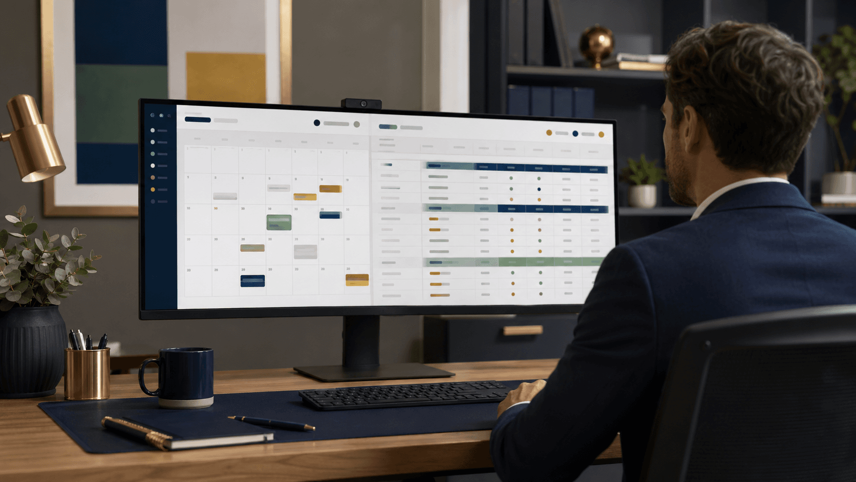 NDIS provider compliance calendar on screen showing staff certification expiry dates and a weekly review schedule for audit preparation