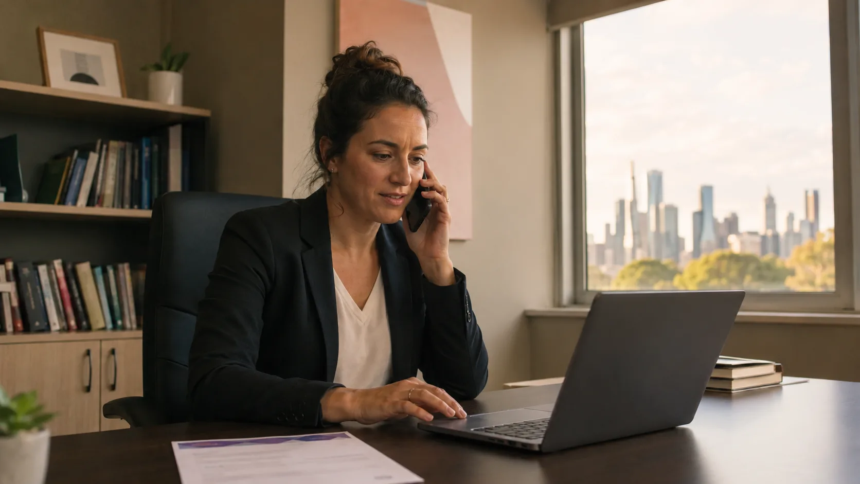 NDIS Support Coordinator at a desk speaking on the phone, with a printed letter visible in front of them, illustrating the change to Change of Circumstances lodgement rules