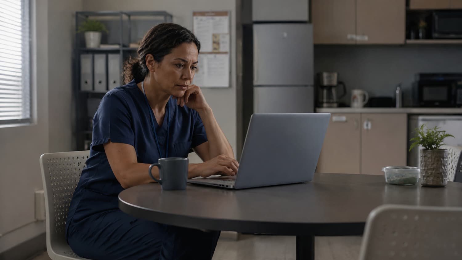 Staff member using a personal AI tool on a laptop without management oversight, representing shadow AI risk in NDIS provider workplaces